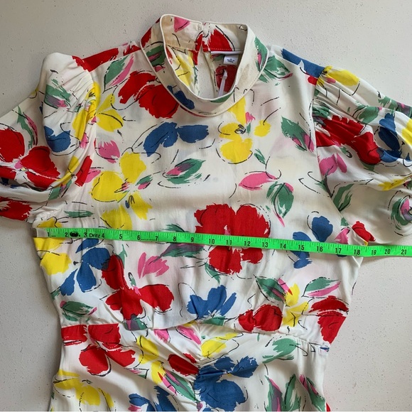 Rixo Feminine & Flirty Floral Puff Sleeve Maxi Dress Size 8 Ivory Red Blue NWT - Picture 14 of 17